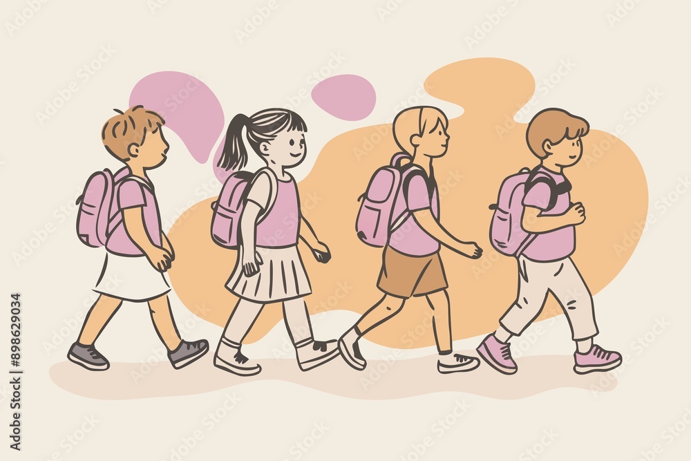 Naklejka premium Children go to school