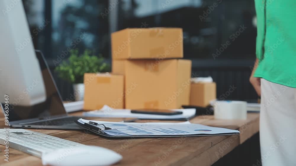Business woman start up small business entrepreneur SME success .freelance woman working at home with Online Parcel delivery. SME and packaging deliveryconcept Business woman start up small business entrepreneur SME success .freelance woman working at home with Online Parcel delivery. SME and packaging deliveryconcept