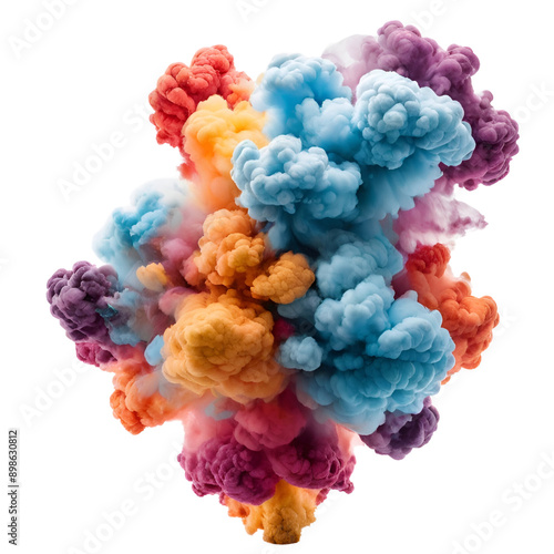 multi color smoke explosions and blasts isolated on white background. generated by AI