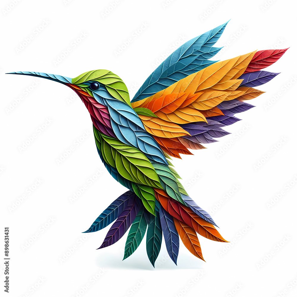 Obraz premium hummingbird colored leaf image on white background