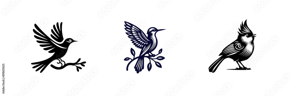 Obraz premium Set of Bird silhouette image Icon, isolated over on transparent white background