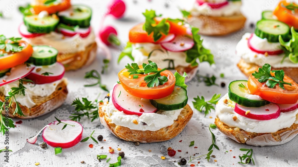 A plate of sandwiches with vegetables and cheese A plate of sandwiches with vegetables and cheese