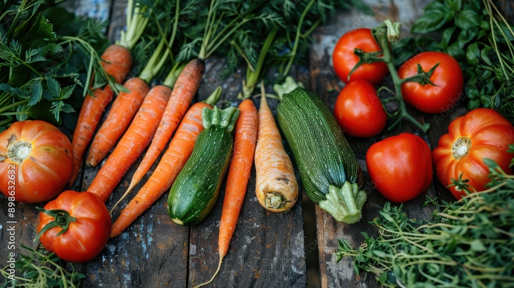 A variety of vegetables including carrots, tomatoes A variety of vegetables including carrots, tomatoes