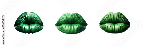 Set of Lipstick green lips, isolated over on transparent white background photo