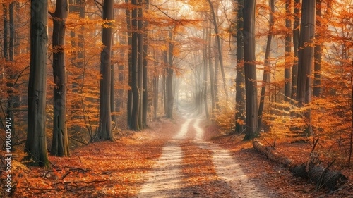 A serene photo of a forest in autumn
