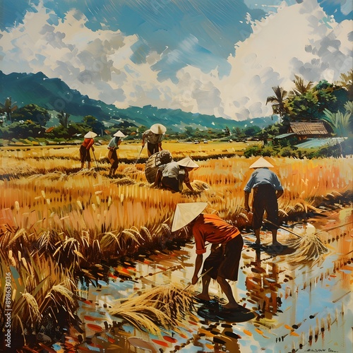 farmers harvesting rice
