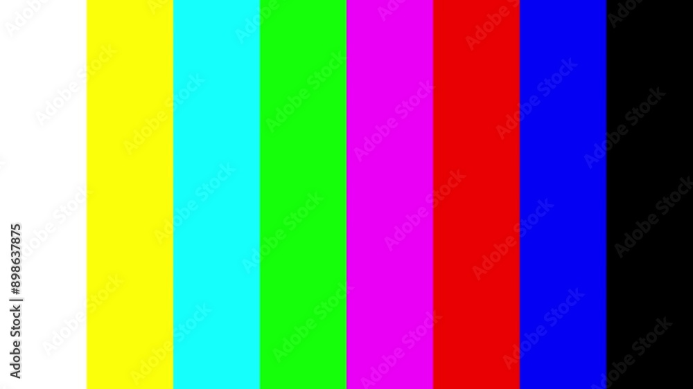 Color bars on a TV monitor without signal. Noisy and distorted. Not working, Distortions and Interferences on the TV screen. Color frame to customize the colors of the TV. 4k color bar.