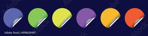 Colorful paper round adhesive sticker set with a folded edges. Blank templates of a price tag. Realistic vector stickers vector eps10.