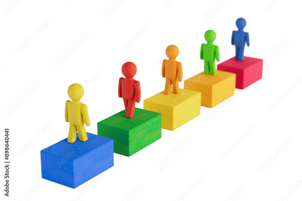 Colorful Wooden Character Business Team with Leader. 3d Rendering Colorful Wooden Character Business Team with Leader. 3d Rendering