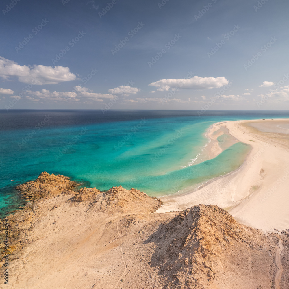 Ocean coast near village Qalansiyah in Socotra Yemen. Amazing color of water!