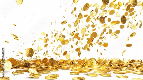 a bunch of gold coins falling into the air