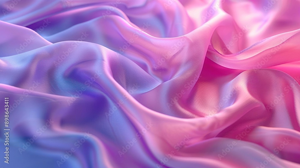 Soft and flowing silk fabric with gradients of pink and purple, perfect for backgrounds and fashion designs. Soft and flowing silk fabric with gradients of pink and purple, perfect for backgrounds and fashion designs.