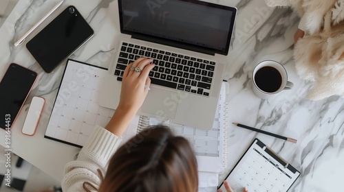 Digital Marketing: Social media manager scheduling posts using a content calendar. Organized professional planning and optimizing social media strategy to enhance engagement, brand visibility, growth.