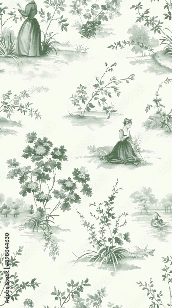 custom made wallpaper toronto digitalElegant French Country Toile de Jouy Wallpaper Pattern with Pastoral Garden Scenes