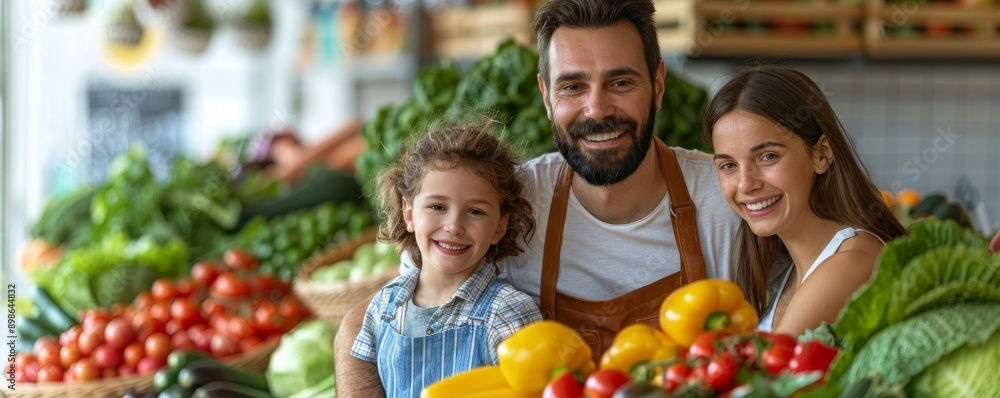 Happy family shopping for fresh vegetables at a local market Happy family shopping for fresh vegetables at a local market