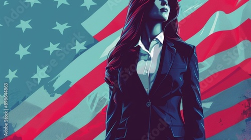 Wallpaper Mural Illustration of a brunette woman in a suit with the USA flag in the background. voting concept in the united states Torontodigital.ca