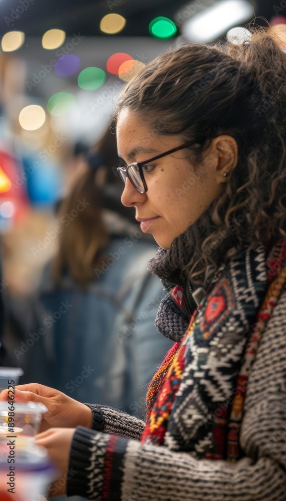 Fototapeta premium Friendly Gift Exchange Market Participation Highlighted by Personal Selections and Conversations
