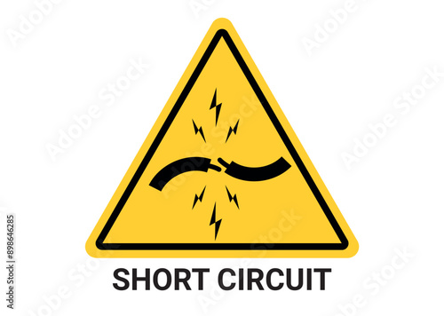 Short Circuit Icon: Electric Shock Hazard Sign on White Background