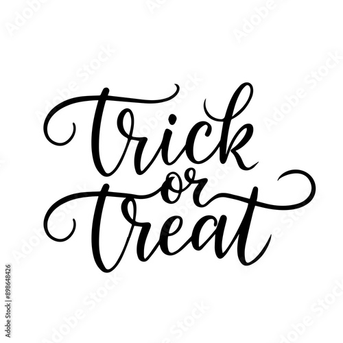 Trick or Treat calligraphy lettering black vector text isolated on white background. Good for Halloween design for poster, banner and party event invitations