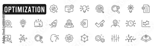 Set of optimization related line icons. Process, automation, productivity etc. Editable stroke