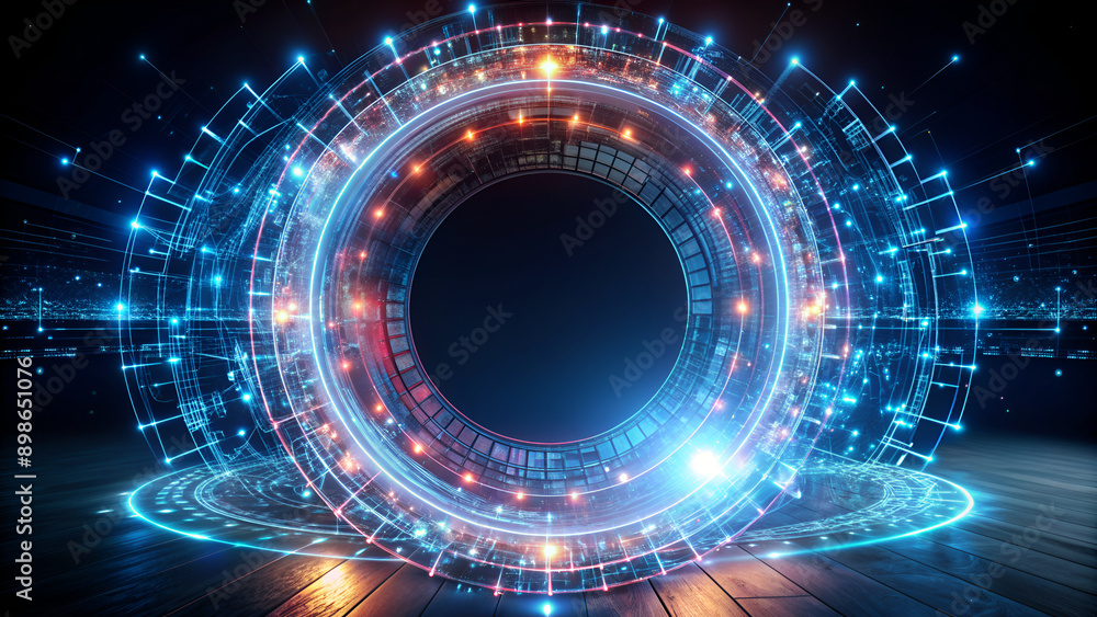 Obraz premium realms abstraction, symmetry, Digital Circle, power of technology, illustration of Digital world, Spiral, Waves, radiology, blue, advance technology, wallpaper, background