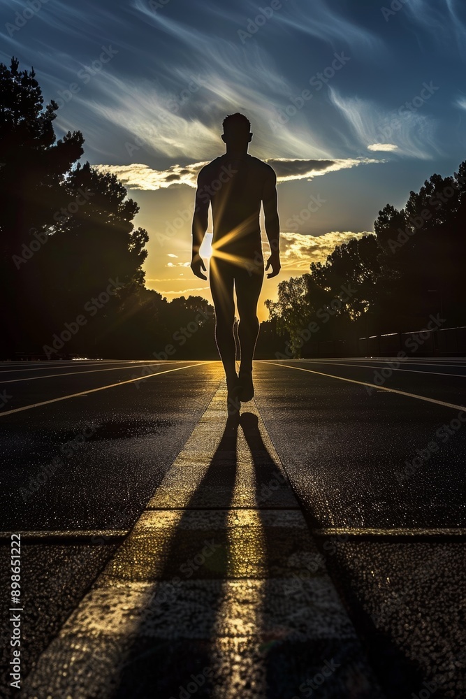 Inspiring Shot of a Long Jumper Silhouetted Against a Serene Sunrise Inspiring Shot of a Long Jumper Silhouetted Against a Serene Sunrise