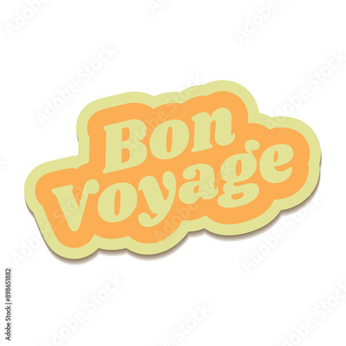 Bon voyage vector lettering 70s style. Isolated vector illustration. Handwritten modern calligraphy. Inscription for postcards, posters, prints, greeting cards. Have a nice trip paper banner.