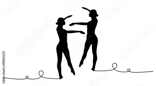 Line art silhouette of a woman dancing