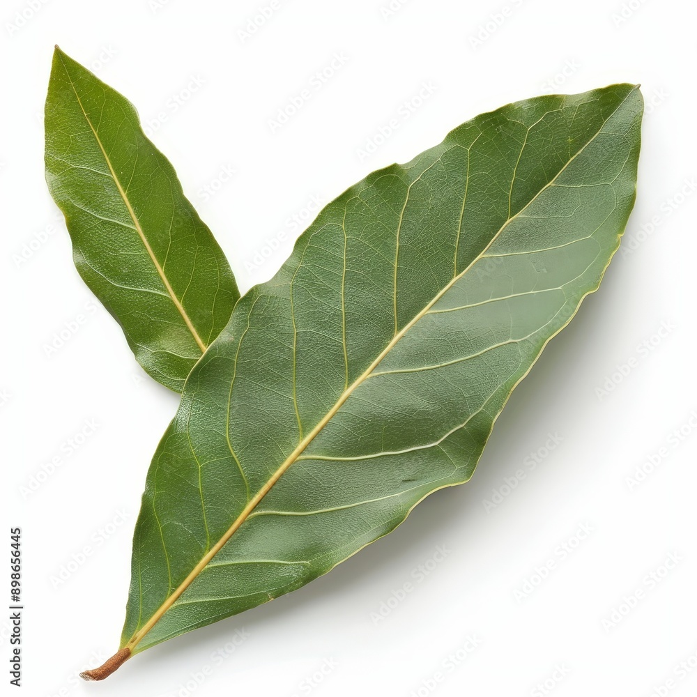 Freshly Picked Bay Leaves for Culinary and Medicinal Use on White Background - Detailed Close-Up Freshly Picked Bay Leaves for Culinary and Medicinal Use on White Background - Detailed Close-Up