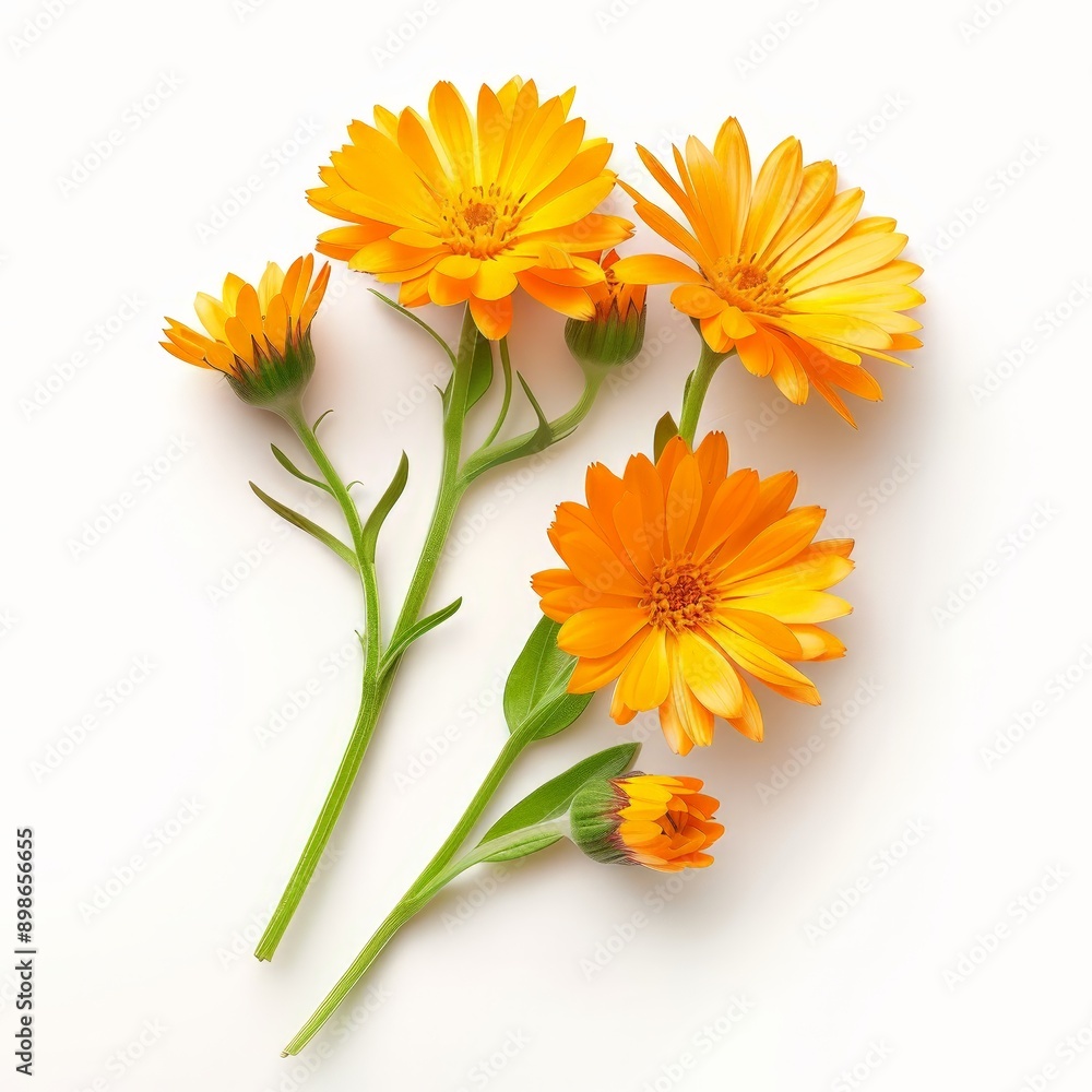 Vibrant Calendula Flowers for Natural Skincare and Herbal Medicine on White Background