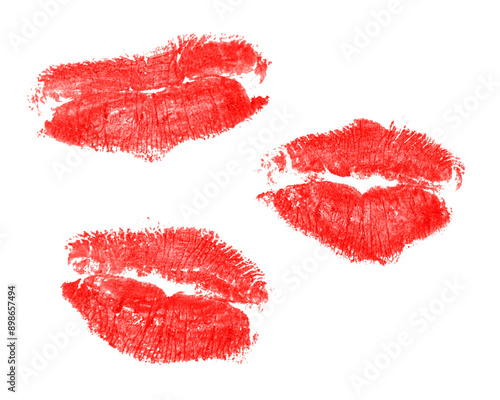 A variety of lipstick kisses on an isolated background for a makeup cosmetic ad or love romance concept.