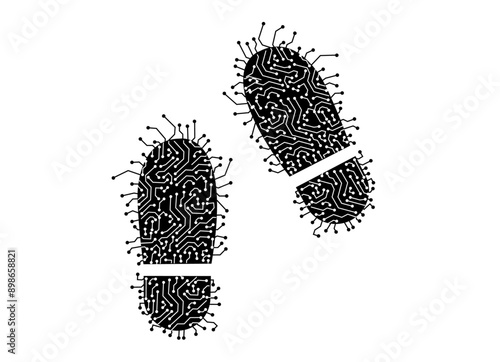 Digital footprint in cyberspace global circuit illustration