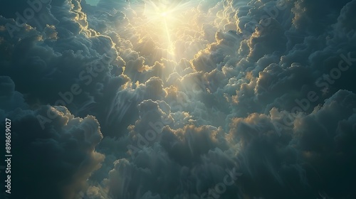 Wallpaper Mural A breathtaking view of sunlight breaking through dramatic, textured clouds, creating an awe-inspiring celestial atmosphere. Torontodigital.ca