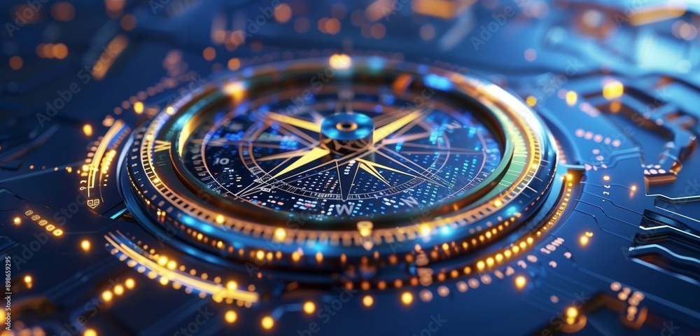 custom made wallpaper toronto digitalFuturistic compass by AI recalibrates HR strategies in real-time for workforce dynamics.