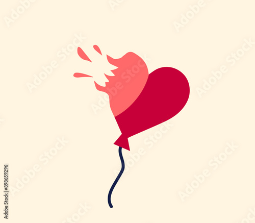Heartbreak sadness balloon burst illustration