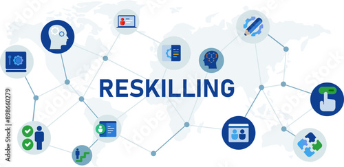 reskilling mind mapping icon template mind-mapping flowchart blue color chart