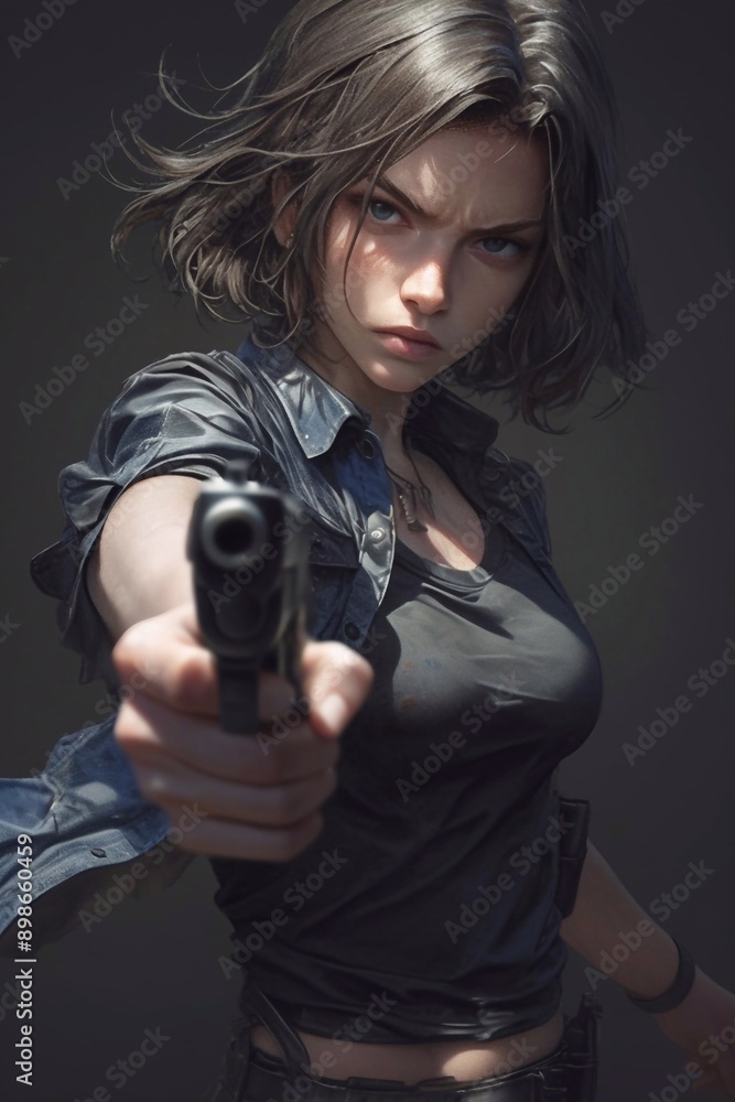 a female detective pointing a pistol at a criminal. Japanese animation style digital art drawing illustration, anime aesthetic. a female detective pointing a pistol at a criminal. Japanese animation style digital art drawing illustration, anime aesthetic.