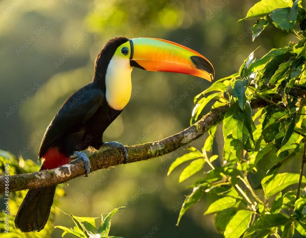Toucan sitting on the branch in the forest, green vegetation, Costa Rica. Nature travel in central America. Toucan sitting on the branch in the forest, green vegetation, Costa Rica. Nature travel in central America.