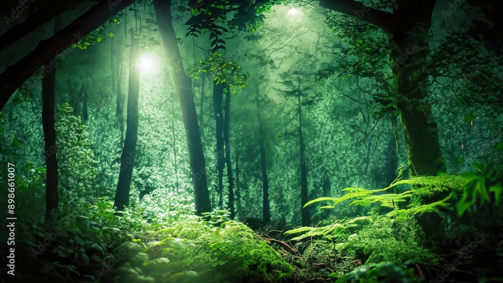 Fototapeta premium green forest in the night