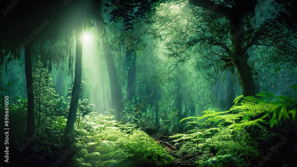 Fototapeta premium green forest in the morning