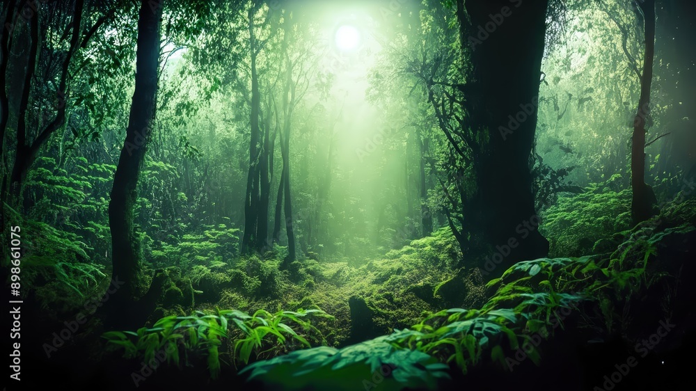 Fototapeta premium green forest in the morning