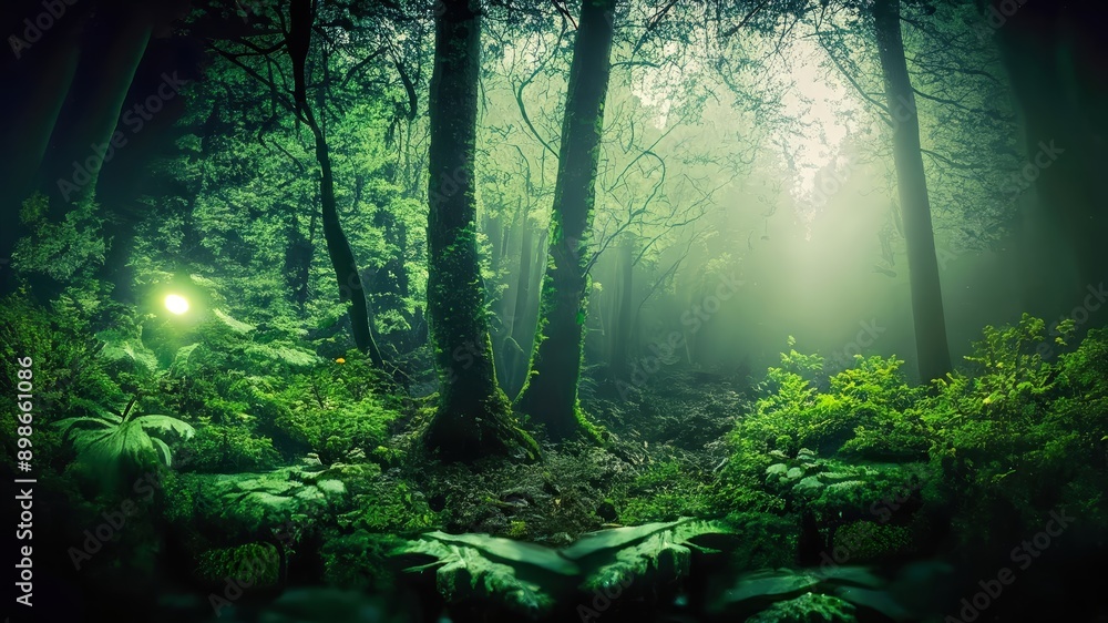 Obraz premium green forest in the morning