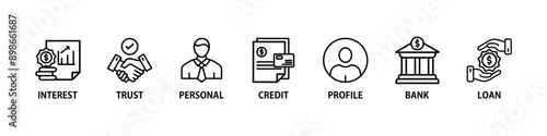 Microcredit banner web icon vector illustration concept with icon of personal, profile, trust, credit, loan, interest and bank