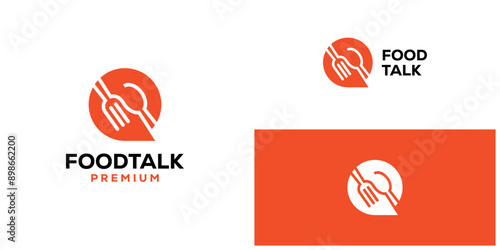 food talk fork and spoon chat logo vector icon illustration