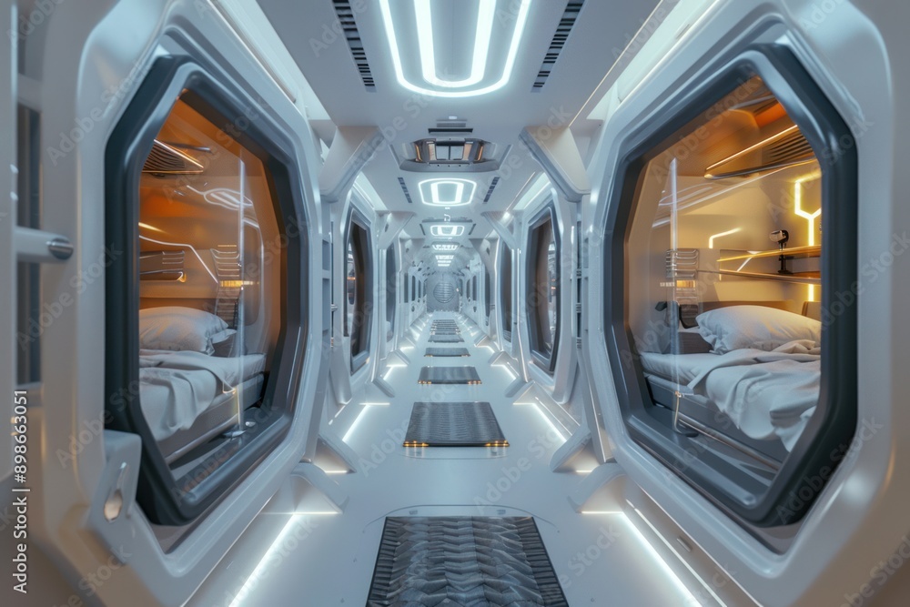 Obraz premium compact personal modules futuristic hotel, high-tech capsules for sleep