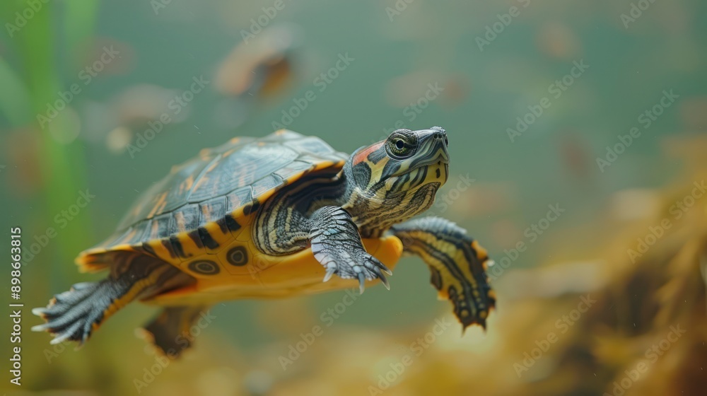 Turquoise Turtle Swimming in Clear Blue Waters Turquoise Turtle Swimming in Clear Blue Waters