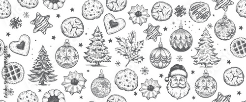 Christmas Cookie and ball set, Hand drawn illustration 