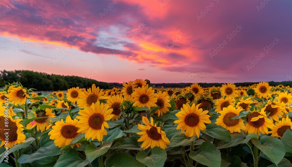 Fototapeta premium sunflower field in the sunset