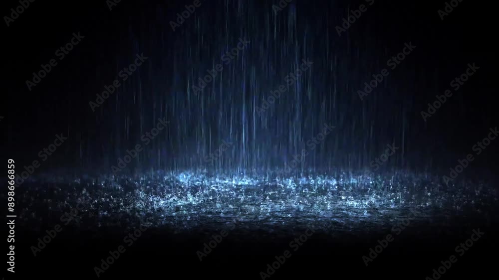 heavy rain night with dark edges frame footage, fog rainfall background vfx cinematic lighting reflection on ground