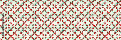 Marrakesh Pattern. Morrocan Majolica Design. Geometric Turkish Quatrefoil. Vintage Arabesque. Moorish Trellis. Arabic Seamless Background. Teal Green and Pink Red Eastern Ogee Lattice. Damask Tile. photo